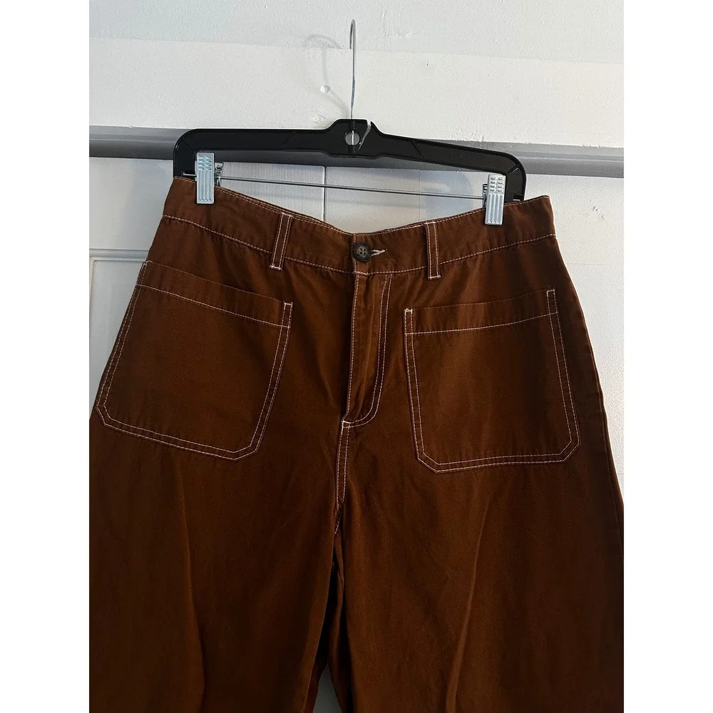 Who What Wear Rust Brown Wide Leg Crop Utility Pants Contrast Stitch Size 10